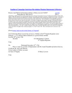 Southern Campaign American Revolution Pension Statements & Rosters Bounty Land Warrant information relating to Henry Lawson VAS847 Transcribed by Will Graves vsl 1VA[removed]