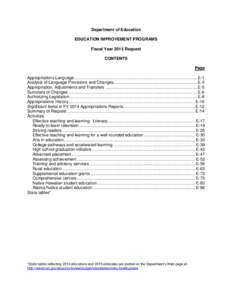 Department of Education EDUCATION IMPROVEMENT PROGRAMS Fiscal Year 2015 Request CONTENTS Page Appropriations Language ......................................................................................................
