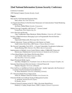 22nd National Information Systems Security Conference Conference Committee 1999 National Computer Systems Security Award Papers Find and Fix Y2K Embedded Equipment Risks