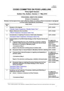 CRD N°: [removed]CODEX COMMITTEE ON FOOD LABELLING Thirty-eighth Session Québec City, Québec, Canada, 3 - 7 May 2010