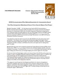 FOR IMMEDIATE RELEASE  Contact: Chip Isenhart Principal ECOS Communications[removed]