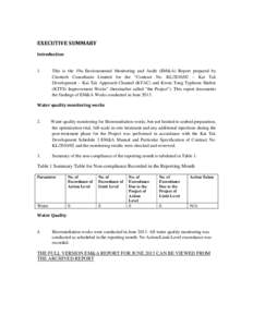 EXECUTIVE SUMMARY Introduction 1.  This is the 19th Environmental Monitoring and Audit (EM&A) Report prepared by