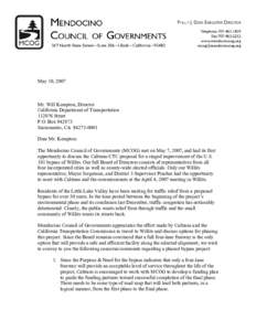 MCOG Letter to Caltrans Director Kempton