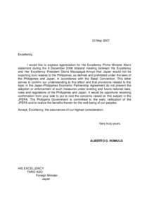 Junior Chamber International / Taro Aso / Alberto Romulo / Excellency / Basel Convention / Gloria Macapagal-Arroyo / Government / Philippines / Honorifics