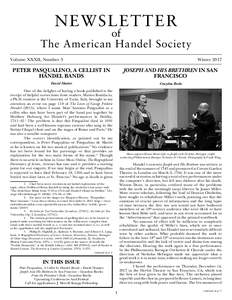 NEW SLETT ER  of The American Handel Society Volume XXXII, Number 3