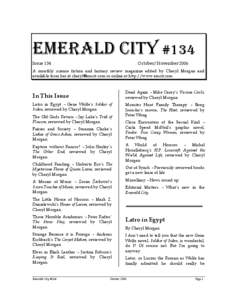 EMERALD CITY #134 Issue 134 October/November[removed]A monthly science fiction and fantasy review magazine edited by Cheryl Morgan and