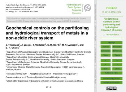 This discussion paper is/has been under review for the journal Hydrology and Earth System Sciences (HESS). Please refer to the corresponding final paper in HESS if available. Discussion Paper  Hydrol. Earth Syst. Sci. Di