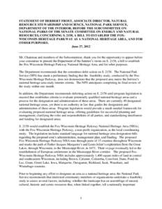 STATEMENT OF HERBERT FROST, ASSOCIATE DIRECTOR, NATURAL RESOURCE STEWARDSHIP AND SCIENCE, NATIONAL PARK SERVICE, DEPARTMENT OF THE INTERIOR, BEFORE THE SUBCOMMITTEE ON NATIONAL PARKS OF THE SENATE COMMITTEE ON ENERGY AND