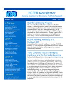 NCEPR Newsletter National Coalition for Electronic Portfolio Research November, 2005 Volume 1, Issue 2