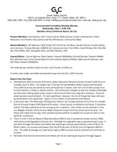 Green Valley Council 555 N. La Cañada Drive, Suite 117 • Green Valley, AZ[removed]1936 • Fax[removed] • e-mail: [removed] • web site: www.gvccc.org Environmental Committee Meeti