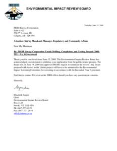 ENVIRONMENTAL IMPACT REVIEW BOARD  Thursday, June 25, 2009 MGM Energy Corporation Suite 4102