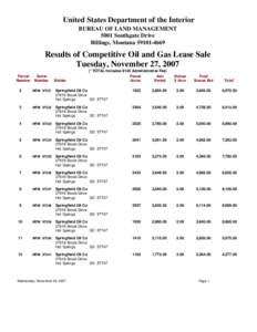 United States Department of the Interior BUREAU OF LAND MANAGEMENT 5001 Southgate Drive Billings, Montana[removed]Results of Competitive Oil and Gas Lease Sale