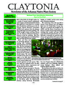 CLAYTONIA Newsletter of the Arkansas Native Plant Society Vol. 32 № 2 Fall/Winter 2012