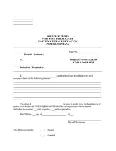 Legal documents / Fort Peck Indian Reservation / Fort Peck /  Montana / Plaintiff / Complaint / Motion / Geography of the United States / Civil procedure / Failure to appear / Legal terms / Law / Montana