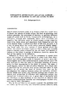 COMPARATIVE ANTHROPOLOGY AND ACTION SCIENCES AN ESSAY ON KNOWING TO ACT AND ACTING TO KNOW  S.N. BalBgangBdhBrB In troduction Should action sciences exist, it is obvious what they would have