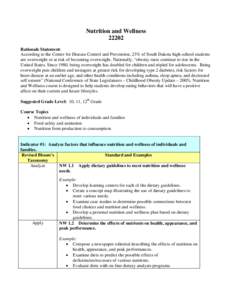 Nutrition and Wellness[removed]Rationale Statement: According to the Center for Disease Control and Prevention, 23% of South Dakota high-school students are overweight or at risk of becoming overweight. Nationally, “obes