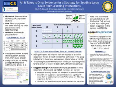 All It Takes Is One: Evidence for a Strategy for Seeding Large Scale Peer Learning Interactions Marti A. Hearst, D Coetzee, Armando Fox, Björn Hartmann University of California, Berkeley  {