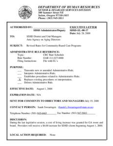 DEPARTMENT OF HUMAN RESOURCES SENIOR & DISABLED SERVICES DIVISION 500 Summer Street NE Salem, Oregon[removed]Phone: ([removed]