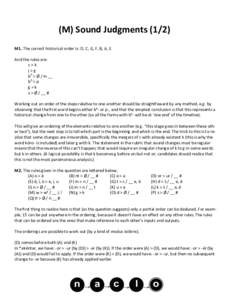 (M) Sound JudgmentsM1. The correct historical order is: D, C, G, F, B, A, E And the rules are: c>k j>g bh > Ø / m __