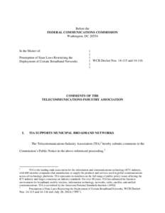 Before the FEDERAL COMMUNICATIONS COMMISSION Washington, DC[removed]In the Matter of: Preemption of State Laws Restricting the