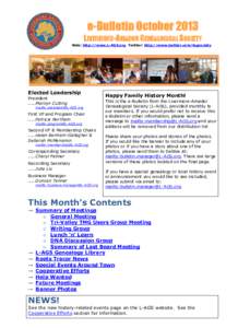 e-Bulletin October 2013 LIVERMORE-AMADOR GENEALOGICAL SOCIETY Web: http://www.L-AGS.org Twitter: http://www.twitter.com/lagsociety Elected Leadership President