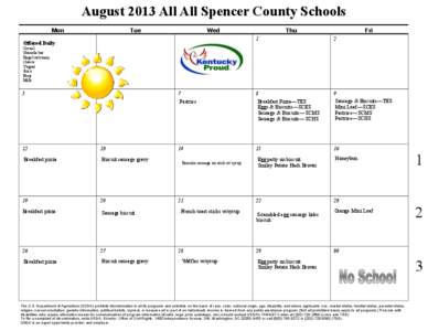 August 2013 All All Spencer County Schools Mon Tue  Wed