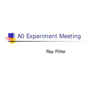 A0 Experiment Meeting Ray Fliller Goals of the Meeting n