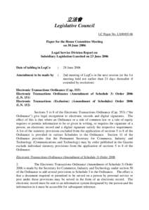 立法會 Legislative Council LC Paper No. LS89[removed]Paper for the House Committee Meeting on 30 June 2006 Legal Service Division Report on