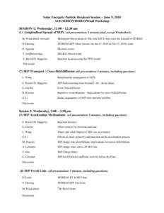 Solar Energetic Particle Breakout Session – June 9, 2010 ACE/SOHO/STEREO/Wind Workshop SESSION 1: Wednesday, 11:00 – 12:30 am (1) Longitudinal Spread of SEPs (all presentations 5 minutes total, except Wiedenbeck) M. 
