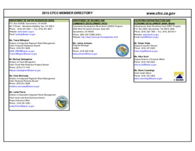 2015 CFCC MEMBER DIRECTORY DEPARTMENT OF WATER RESOURCES (DWR) P.O. Box; Sacramento, CAP Street - Bonderson Building; Sac, CAPhone: (Fax: (Website: www.water.ca.gov