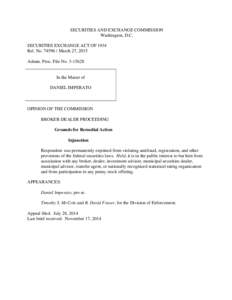 SECURITIES AND EXCHANGE COMMISSION Washington, D.C. SECURITIES EXCHANGE ACT OF 1934 Rel. NoMarch 27, 2015 Admin. Proc. File No