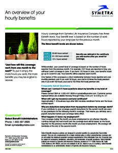 An overview of your hourly benefits Hourly coverage from Symetra Life Insurance Company has three benefit levels. Your benefit level is based on the number of work hours reported by your employer for the previous month.