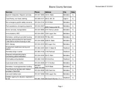 Revised date[removed]Boone County Services Services  Phone