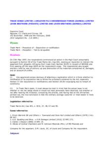 TRADE KINGS LIMITED v UNILEVER PLC CHEESEBROUGH PONDS (ZAMBIA) LIMITED LEVER BROTHERS (PRIVATE) LIMITED AND LEVER BROTHERS (ZAMBIA) LIMITED Supreme Court Ngulube, CJ, Chaila and Chirwa, JJS 3rd November, 1999 and 9th Feb