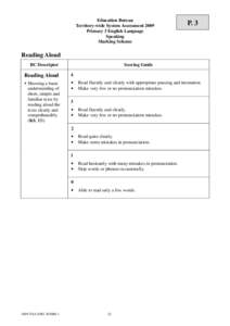 Education Bureau Territory-wide System Assessment 2009 Primary 3 English Language Speaking Marking Scheme