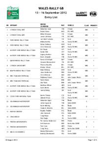 WALES RALLY GB[removed]September 2012 Entry List