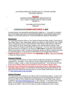 CALIFORNIA REGIONAL WATER QUALITY CONTROL BOARD SAN DIEGO REGION REVISED HEARING PROCEDURE FOR ADMINISTRATIVE CIVIL LIABILITY COMPLAINT NO. R9ISSUED TO