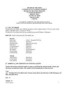 BOARD OF TRUSTEES LANDER COUNTY SCHOOL DISTRICT BOARD OF TRUSTEES MEETING ***AUSTIN SCHOOLS*** 200 HWY 305 N AUSTIN, NV 89310