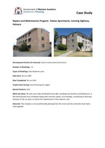 Case Study   Repairs and Maintenance Program:  Romax Apartments, Canning Highway,  Palmyra 