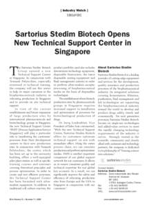 [ Industry Watch ]  SINGAPORE Sartorius Stedim Biotech Opens New Technical Support Center in