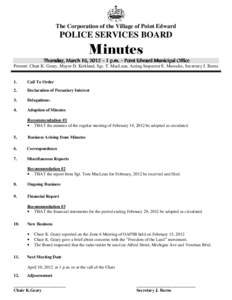 The Corporation of the Village of Point Edward  POLICE SERVICES BOARD Minutes Thursday