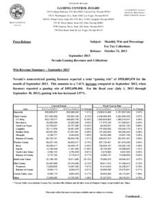 STATE OF NEVADA  GAMING CONTROL BOARD 1919 College Parkway, P.O. Box 8003, Carson City, Nevada[removed]E. Washington Ave., Suite 2600, Las Vegas, Nevada 89101