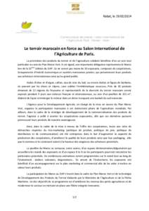 Rabat, leCommuniqué de presse – salon international de l’Agriculture Paris - Février - Mars  Le terroir marocain en force au Salon International de