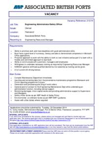 Int Ad - Engineering Administrator Safety Officer, Fleetwood 21314