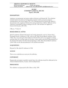 ARIZONA HISTORICAL SOCIETY 949 East Second Street Tucson, AZ[removed]Library and Archives[removed]Fax: ([removed]removed]