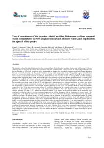 Larval recruitment of the invasive colonial ascidian Didemnum vexillum, seasonal water temperatures in New England coastal and offshore waters, and implications for spread of the species