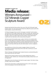 WEDNESDAY 10 AUGUSTMedia release: Winners Announced – OZ Minerals Copper