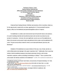 Testimony of James J. Jones, Deputy Assistant Administrator, Office of Prevention, Pesticides and Toxic Substances, March 18, 2010