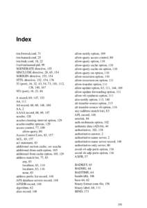Index /etc/lwresd.conf, 71 /etc/named.conf, 25 /etc/rndc.conf, 18, 22 /var/run/named.pid, 99 $GENERATE directive, 155