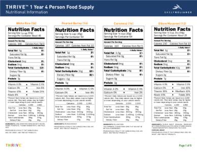 THRIVE ™ 1 Year 4 Person Food Supply Nutritional Information White Rice (36) Pearled Barley (16)